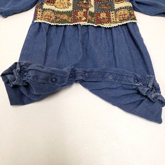 Buster Brown Girls Vintage Denim Romper Tapestry Vest Baby Size 3-6 Months - Picture 6 of 11